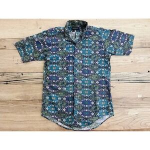 Vtg Flying Scotsman Southwest Aztec Short Sleeve Button Up Shirt Medium